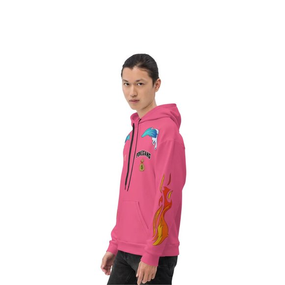 PokeGang Unisex Pink Long Sleeve Side Kangaroo Pocket Gym Workouts Hoodie - Picture 8 of 8